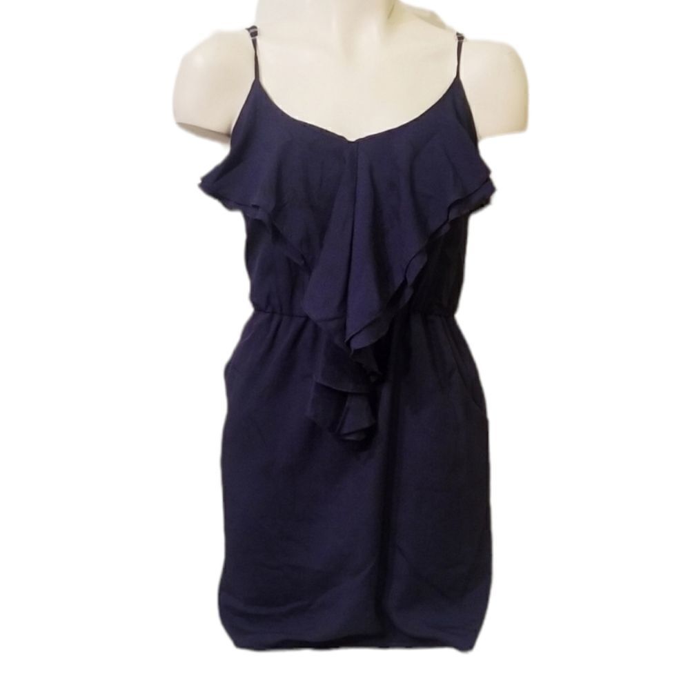 A'Gaci Navy Ruffled Spaghetti Strap Dress Sz M